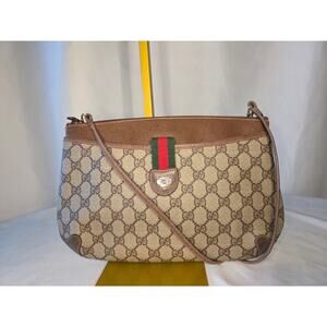 Gucci GG Supreme Canvas Crossbody Bag Beige Brown Web Stripe Ophidia Vintage